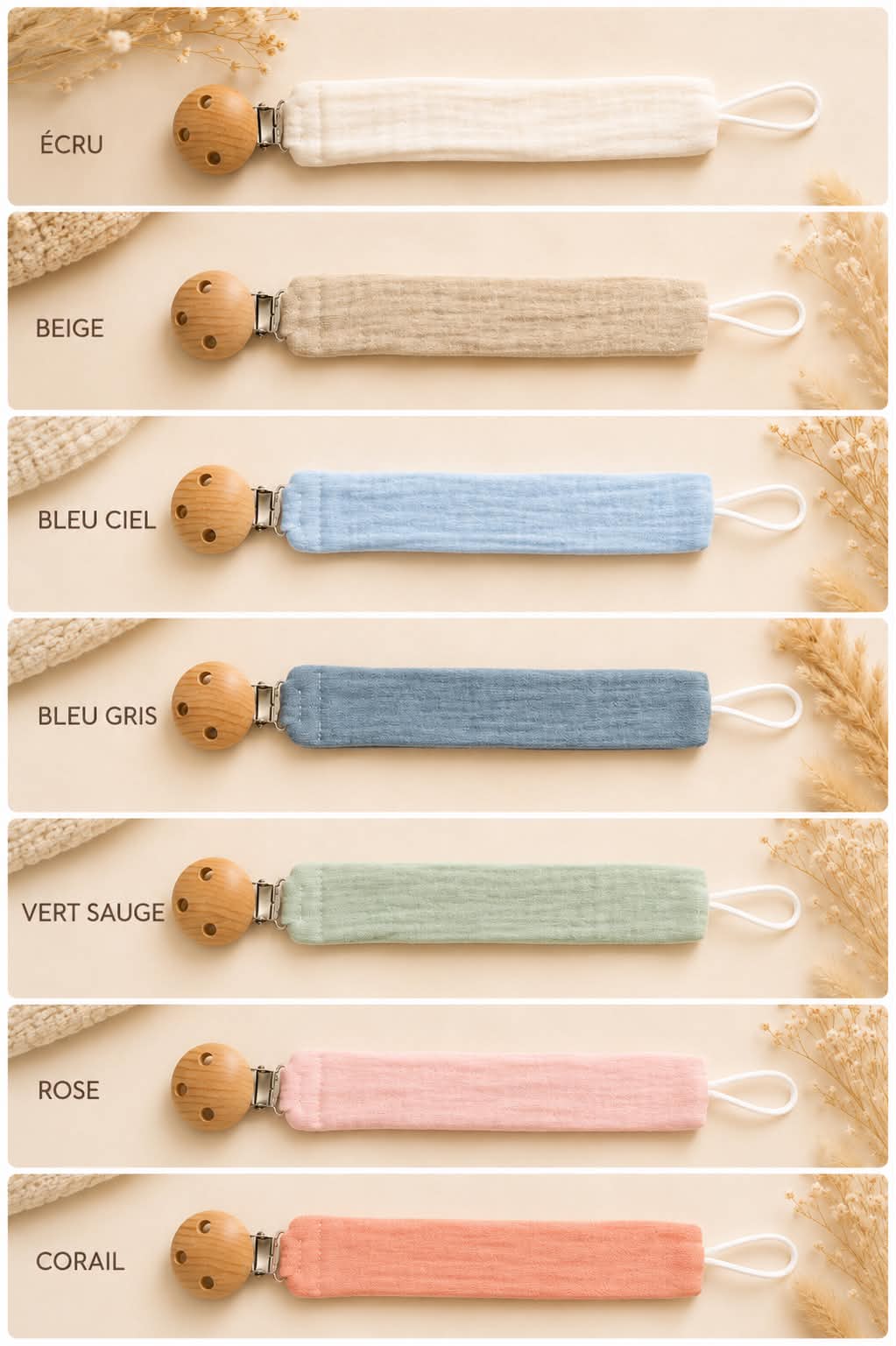 Attache tétine en Gaze de Coton
