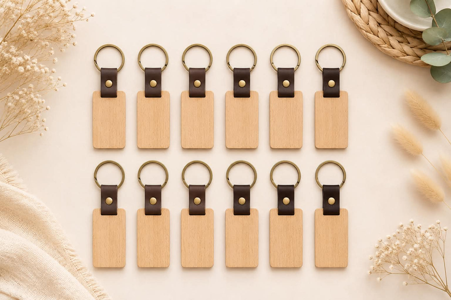 Porte clés bois brut avec anneaux